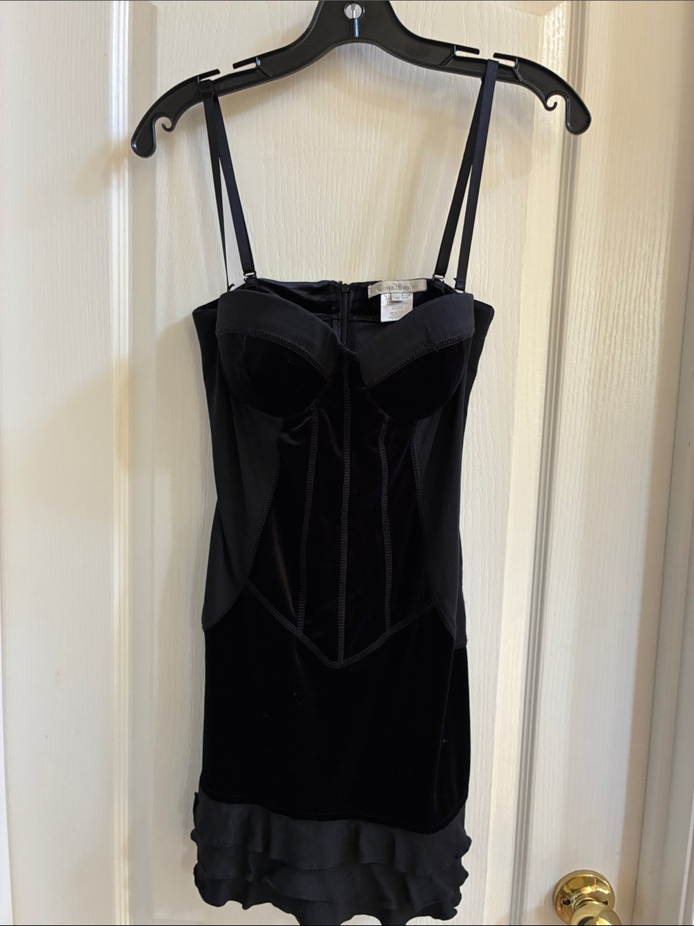 VERY SEXY SKIN TIGHT Costa Blanca Blk Velvet/Spandex Ruffle Mini w/Corset Bodice